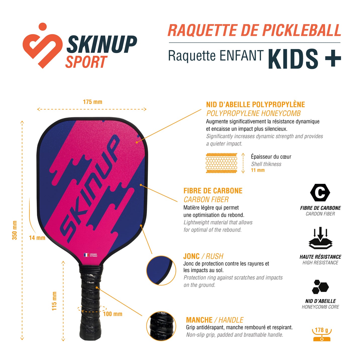 Raquette de pickleball Kids + SKINUP SPORT