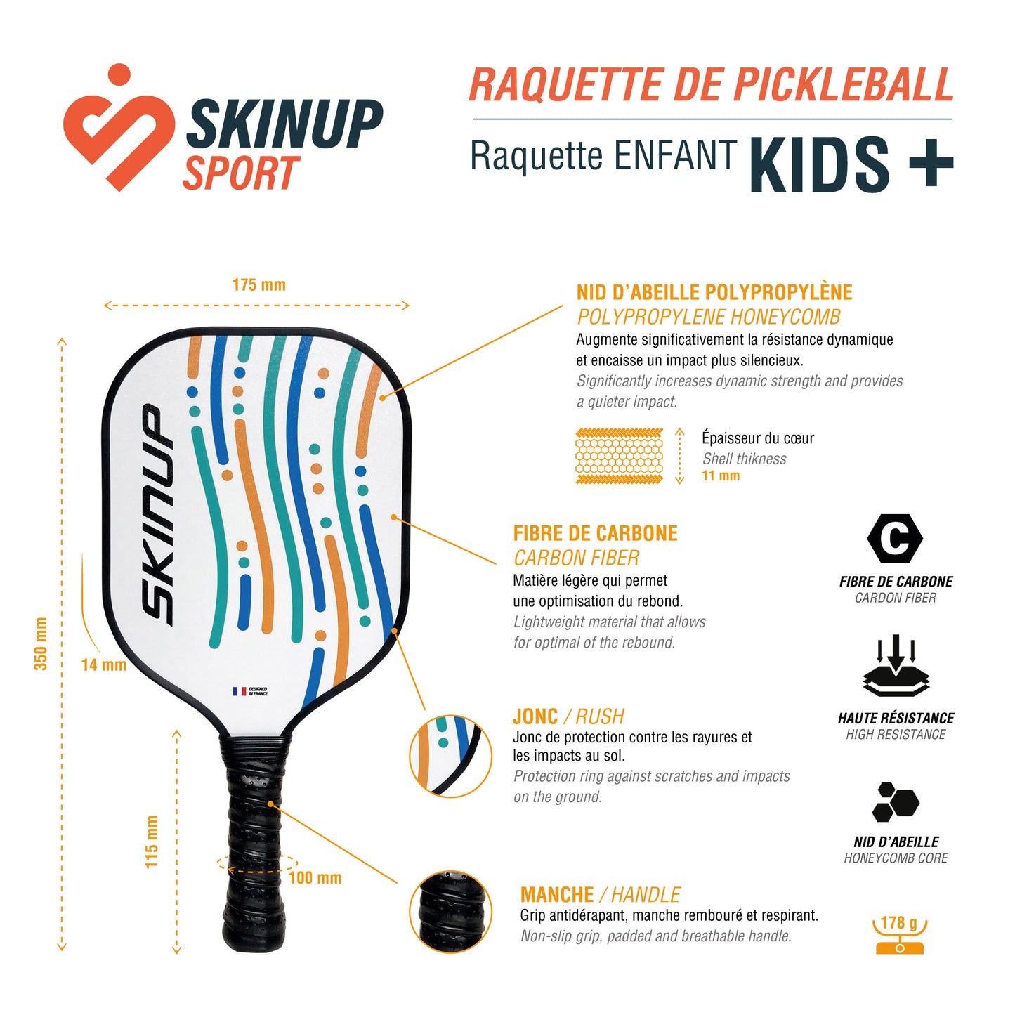 Raquette de pickleball Kids + SKINUP SPORT