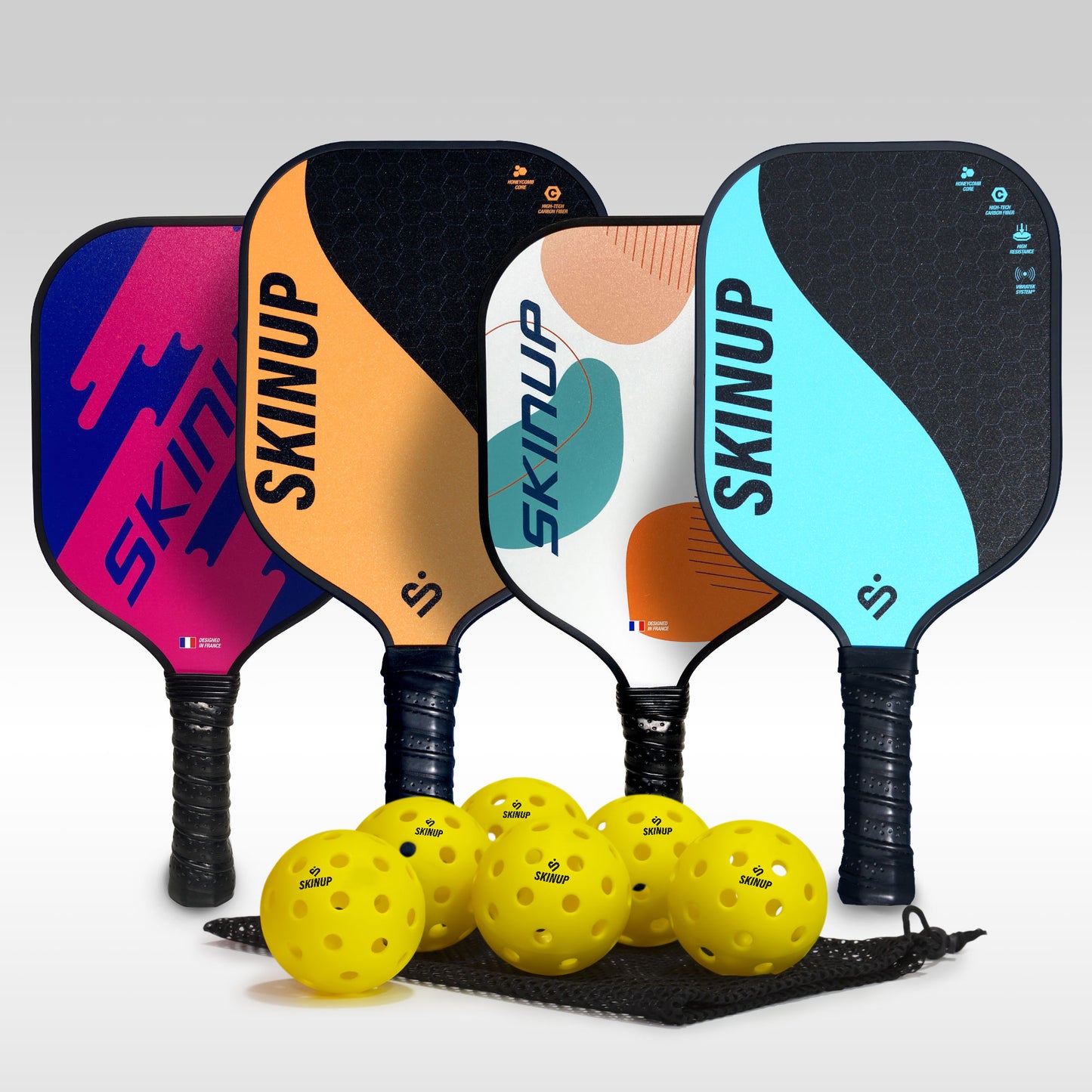 Kit FAMILY 2 raquettes de pickleball adultes, 2 raquettes enfants et 6 balles SKINUP SPORT