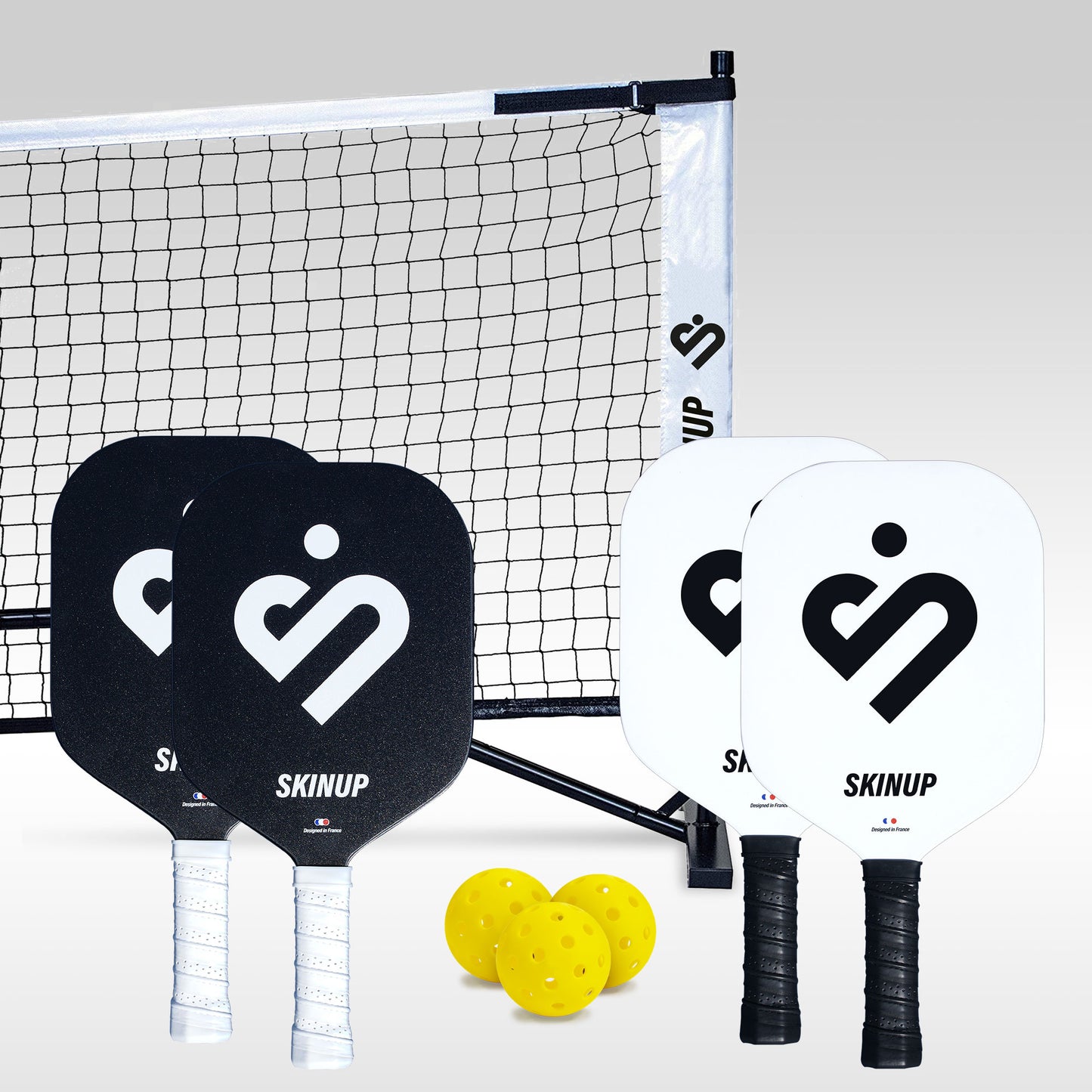 SKINUP SPORT 4 gegoten pickleballpeddels, 3 ballen en 1 netset