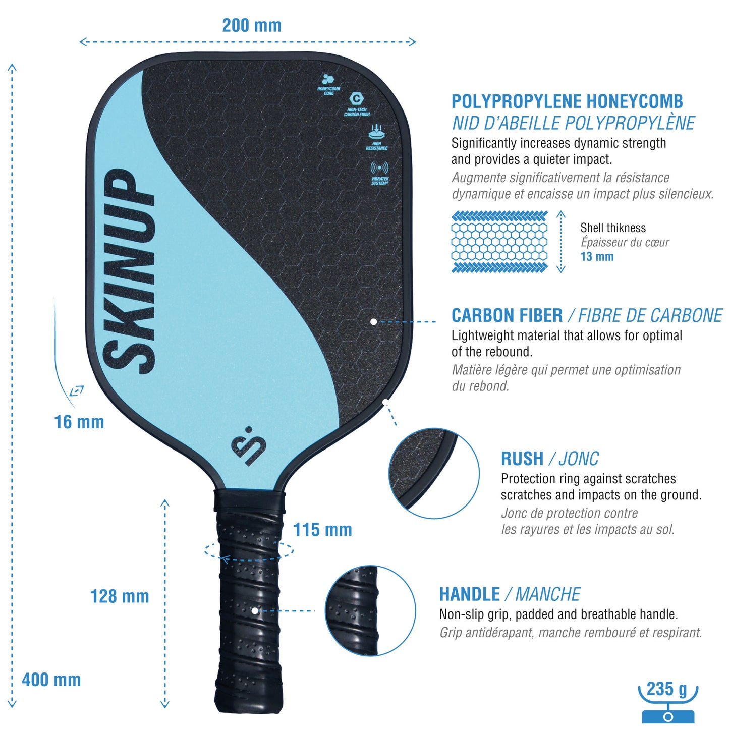 Kit 2 raquettes de pickleball Yin Yang, 2 balles et une housse SKINUP SPORT