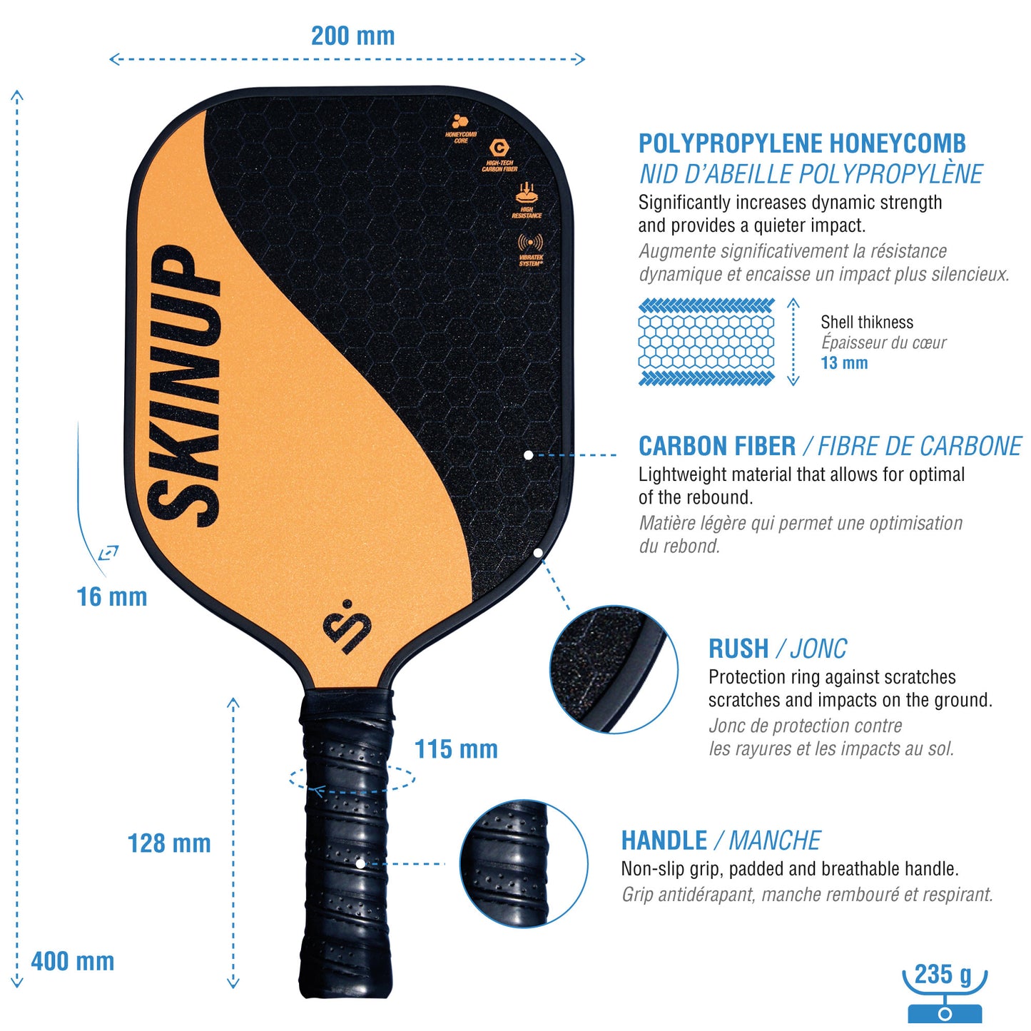 Pickleball Kit: 4 Adult Pro+ Rackets with 6 Balls