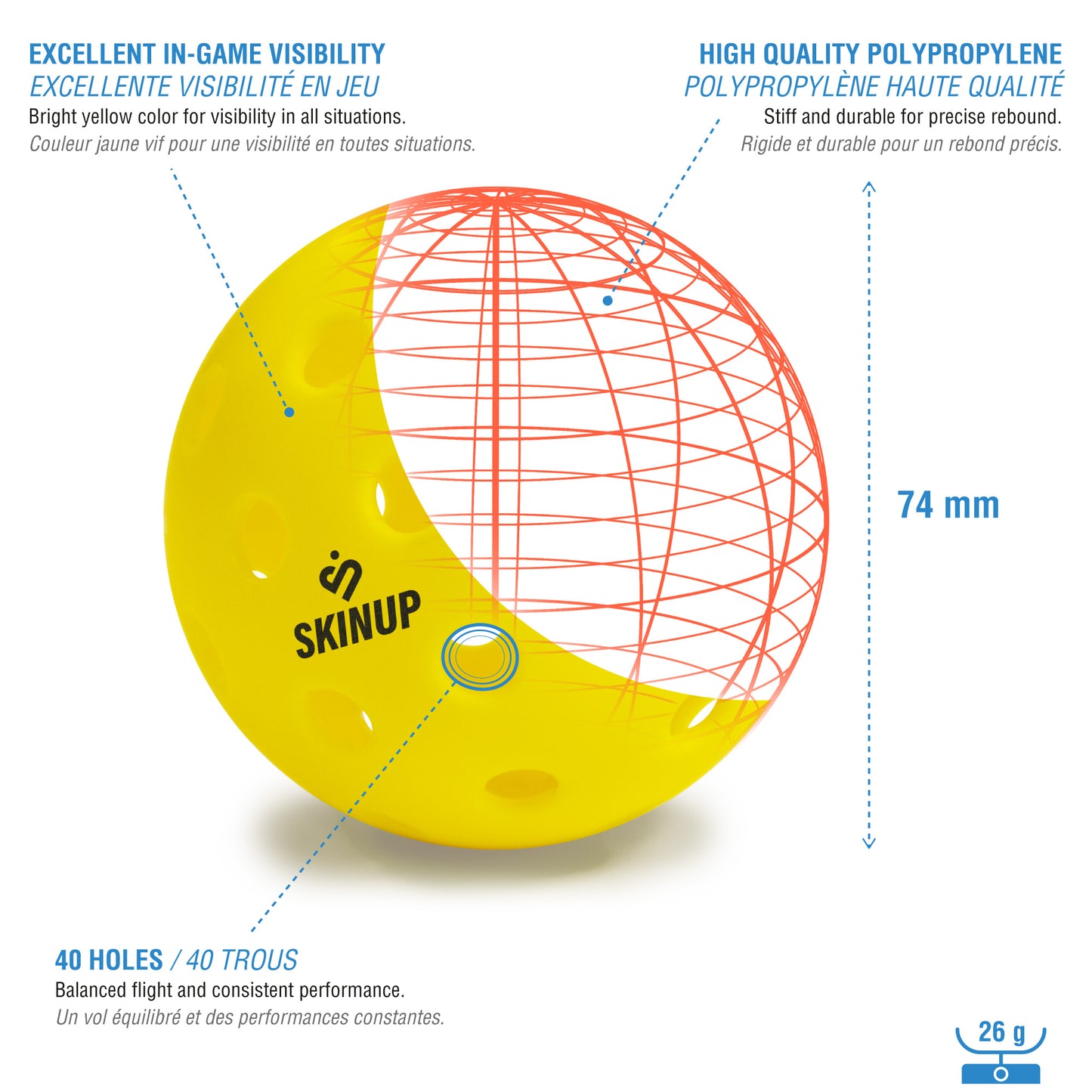 Lot de 6 balles de pickleball - SKINUP SPORT