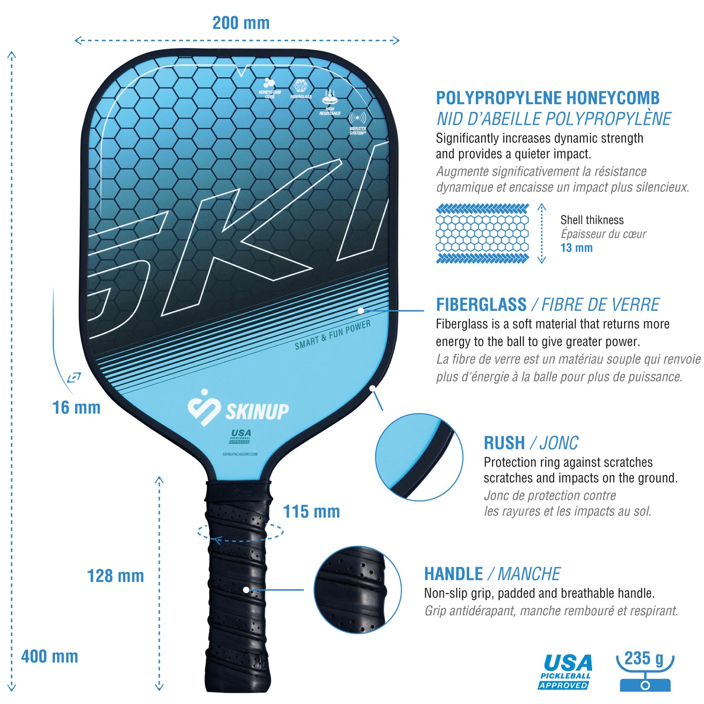 Kit 2 raquettes de pickleball Smart & Fun, 2 balles et une housse SKINUP SPORT