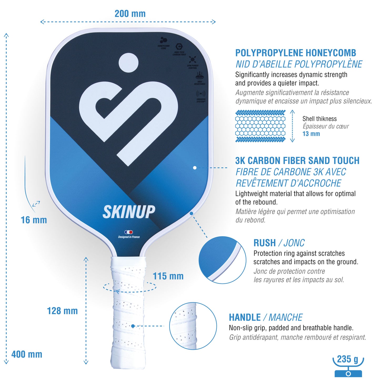 Smart & Pro 3K carbon pickleball racket