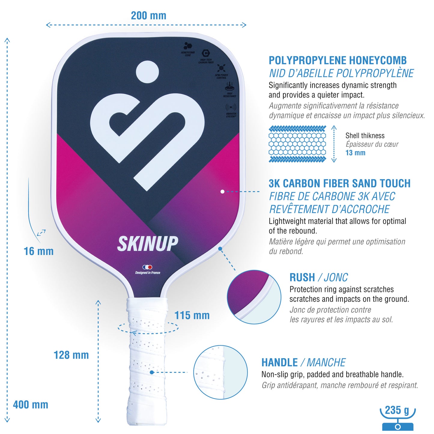 Smart & Pro 3K carbon pickleball racket