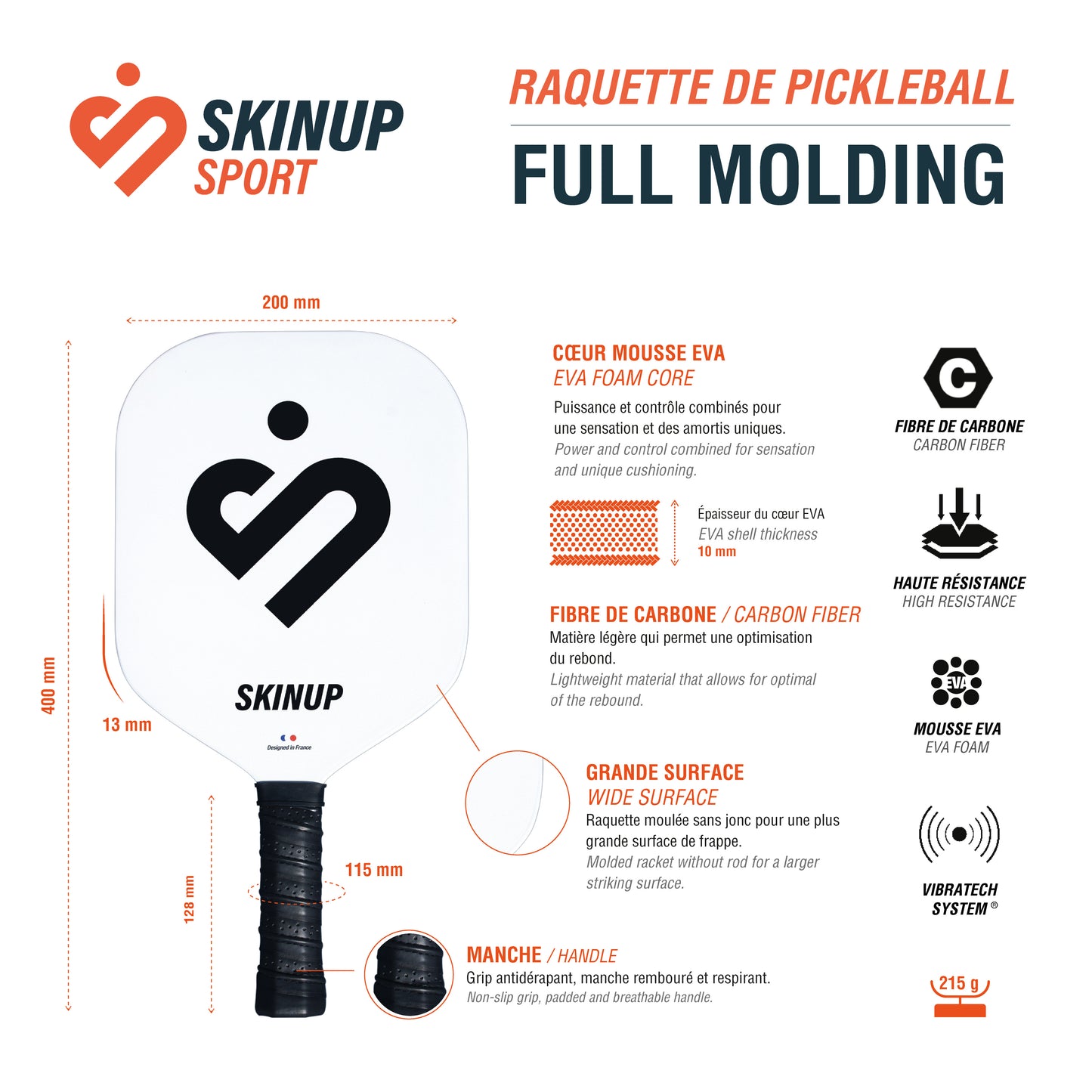 Full Molding 3D SKIN SPORT pickleball racket