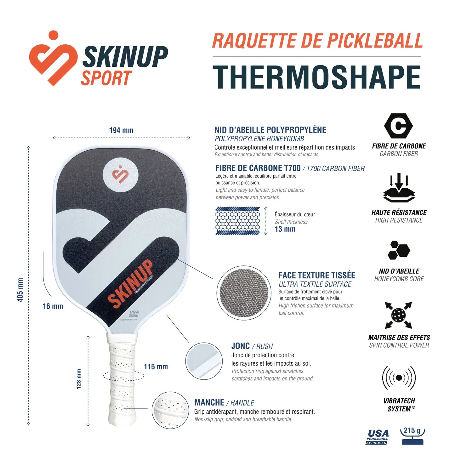 Fiche technique Thermoshape T700 blanche– caractéristiques détaillées SKINUP SPORT