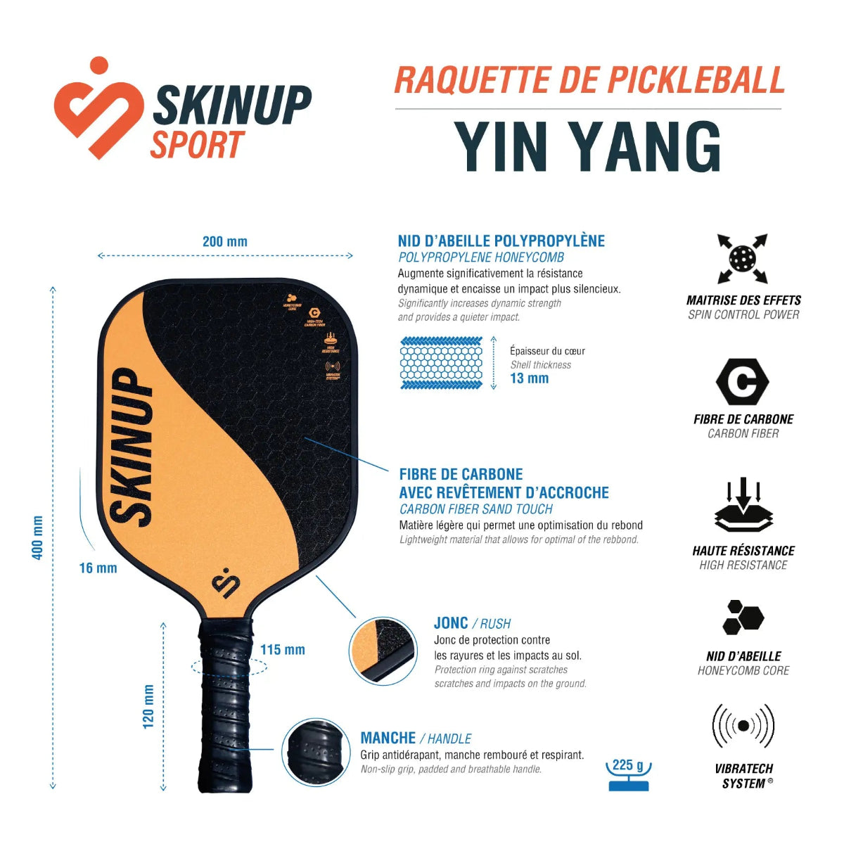 Fiche technique Yin Yang orange– caractéristiques détaillées SKINUP SPORT