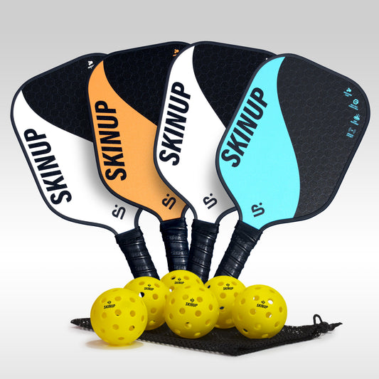 Pickleball-set: 4 Pro+ rackets voor volwassenen met 6 ballen