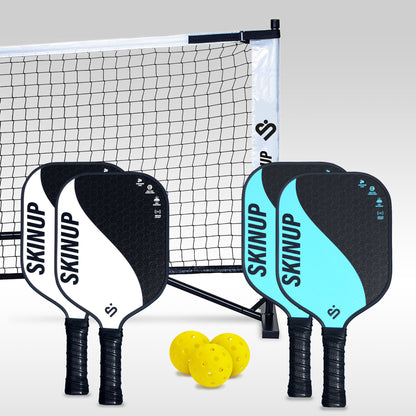 Kit 4 raquettes de pickleball Yin Yang blanc/bleu, 3 balles et un filet SKINUP SPORT