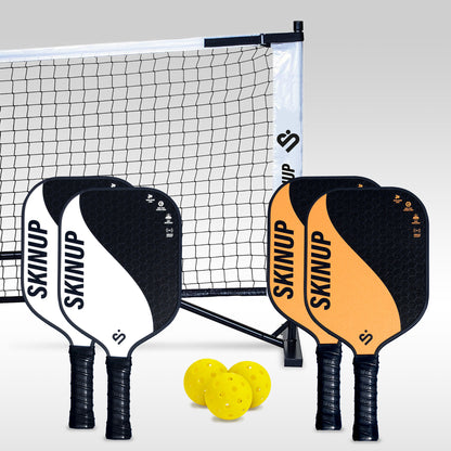 Kit 4 raquettes  de pickleball  Yin Yang orange/blanc, 3 balles et un filet SKINUP SPORT