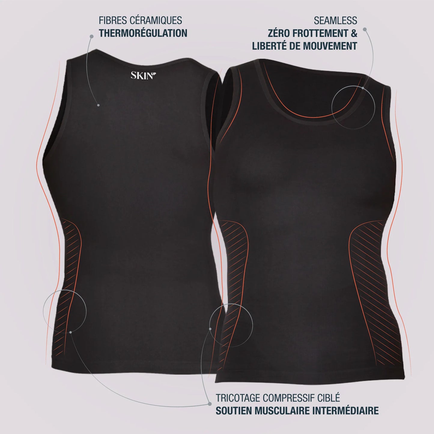 Débardeur homme de compression SKINUP SPORT vue technique des bienfaits de la compression