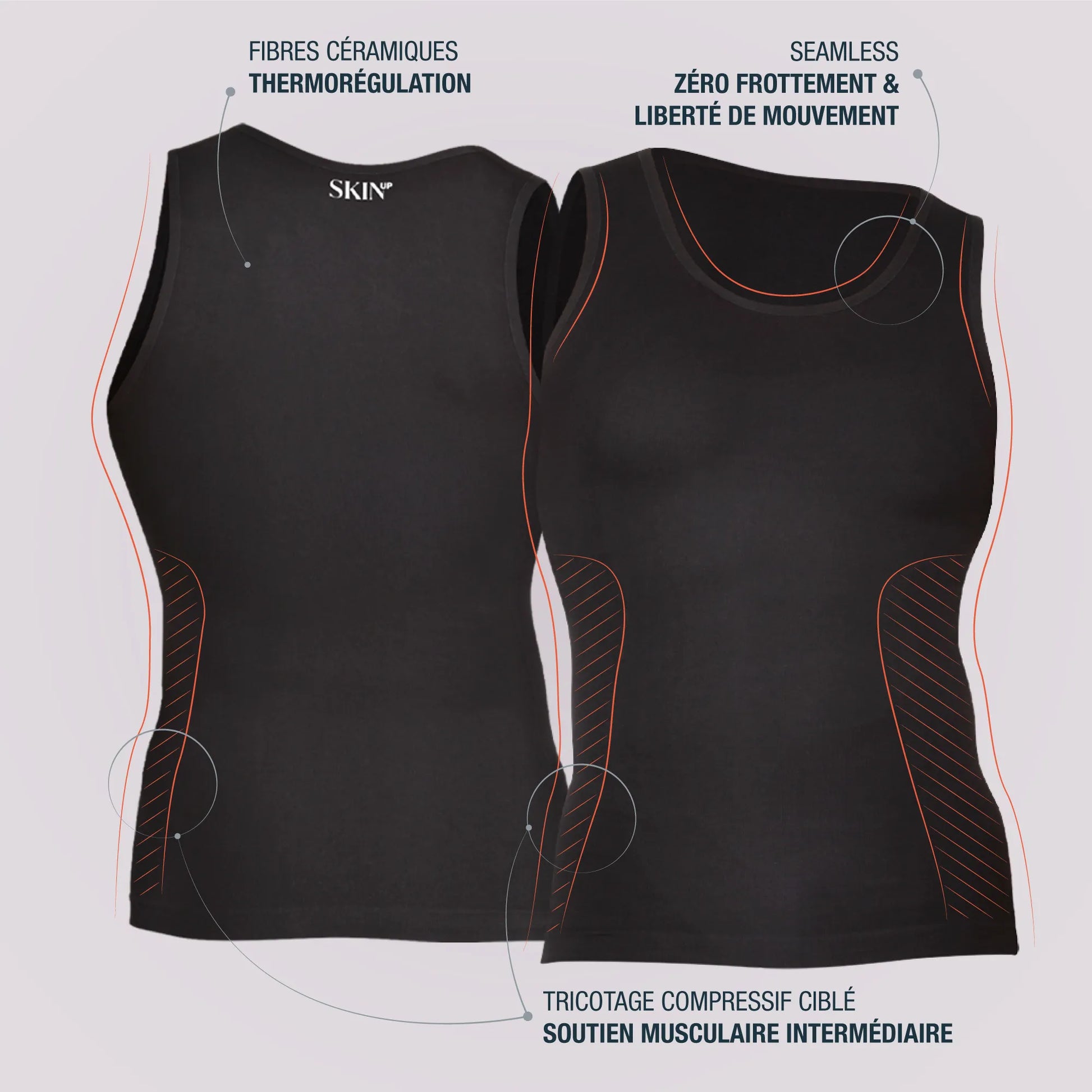 Débardeur homme de compression SKINUP SPORT vue technique des bienfaits de la compression