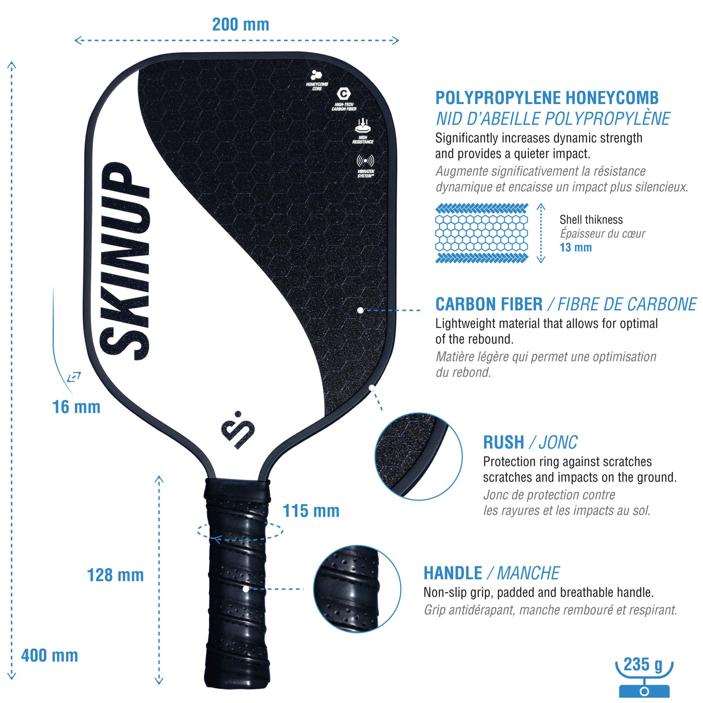 Kit 2 raquettes de pickleball Yin Yang, 2 balles et une housse SKINUP SPORT