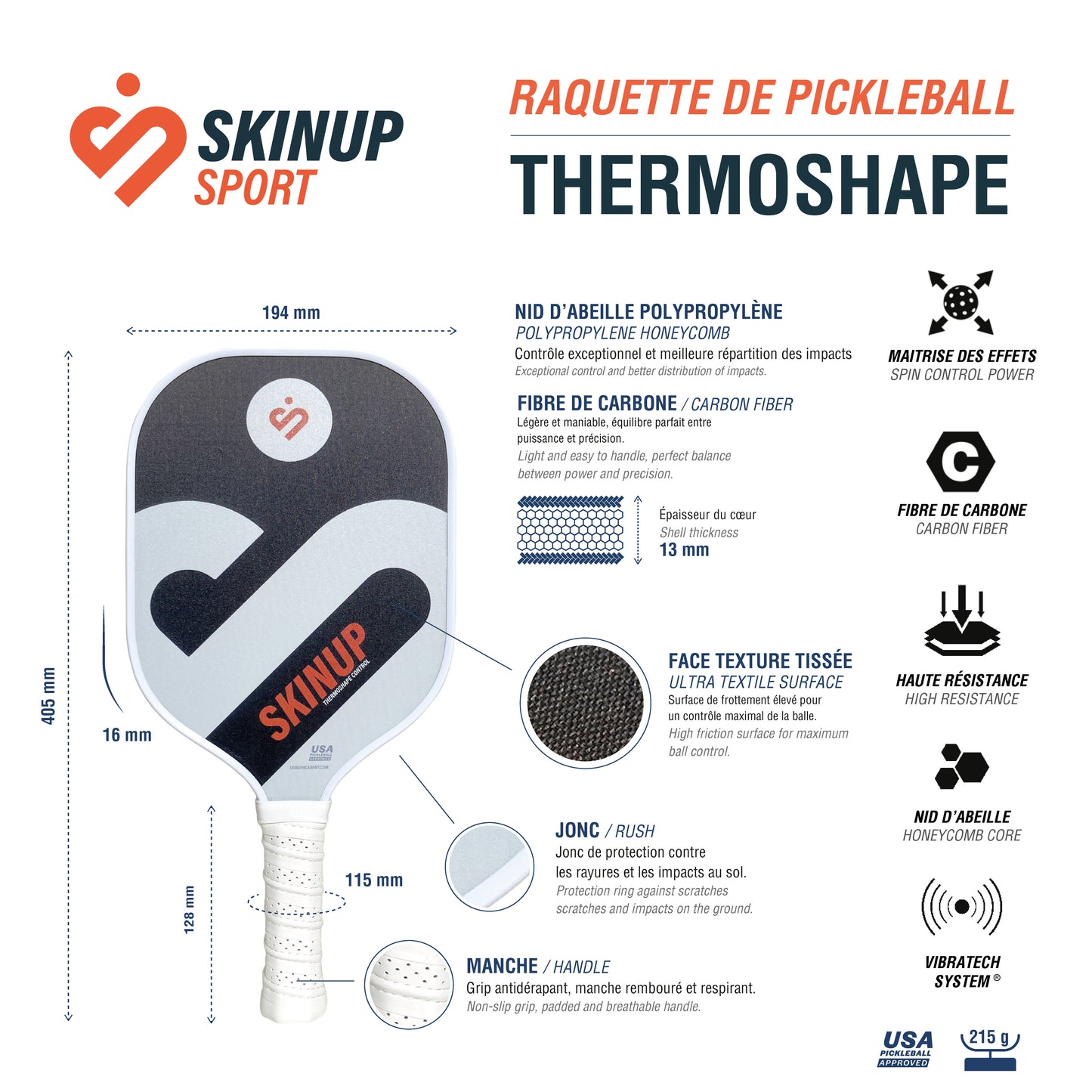 Raquette de pickleball Thermoshape 13 mm SKINUP SPORT