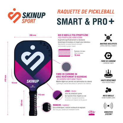 Raquette de pickleball Smart & Pro carbone 3K + 19 mm  SKINUP SPORT