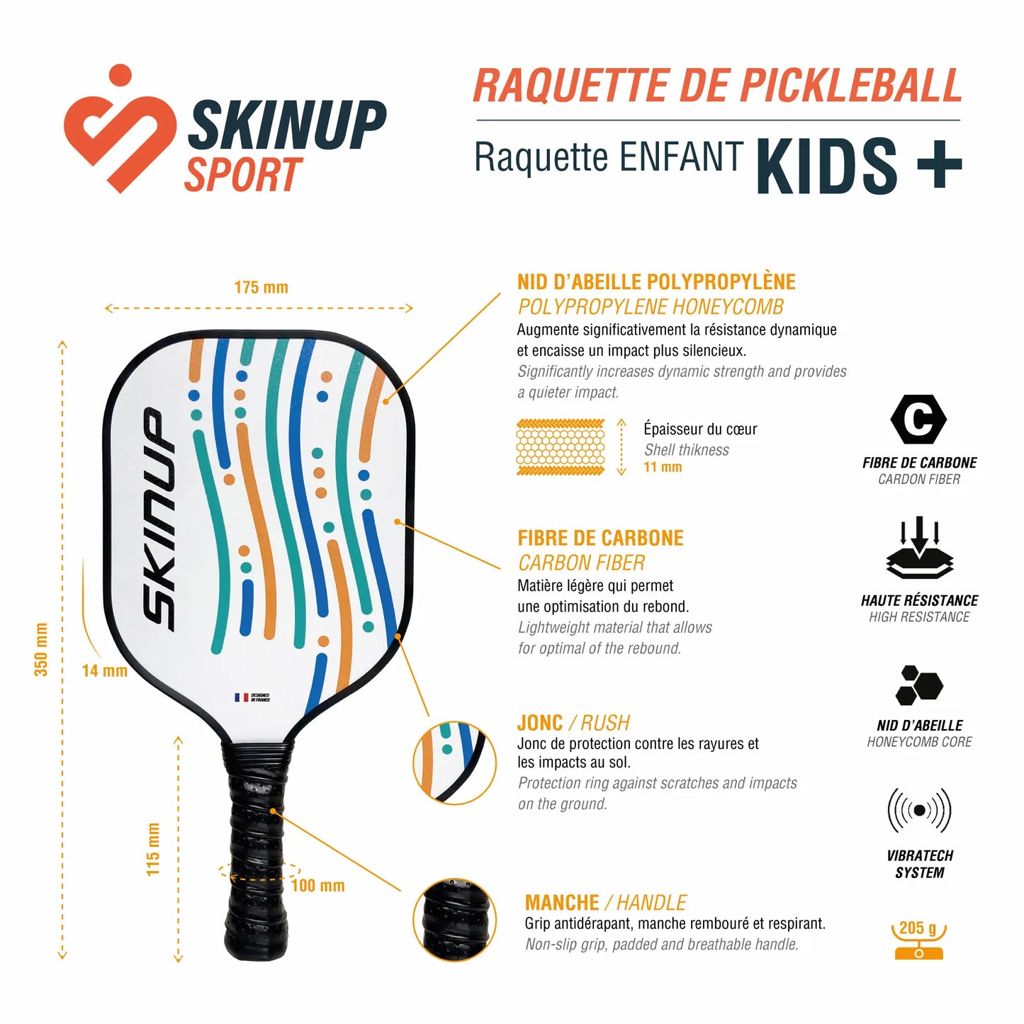 Raquette de pickleball enfant Kids+ blanc SKINUP SPORT