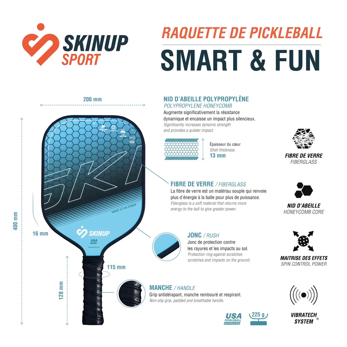 Smart &amp; Fun SKINUP SPORT pickleball racket
