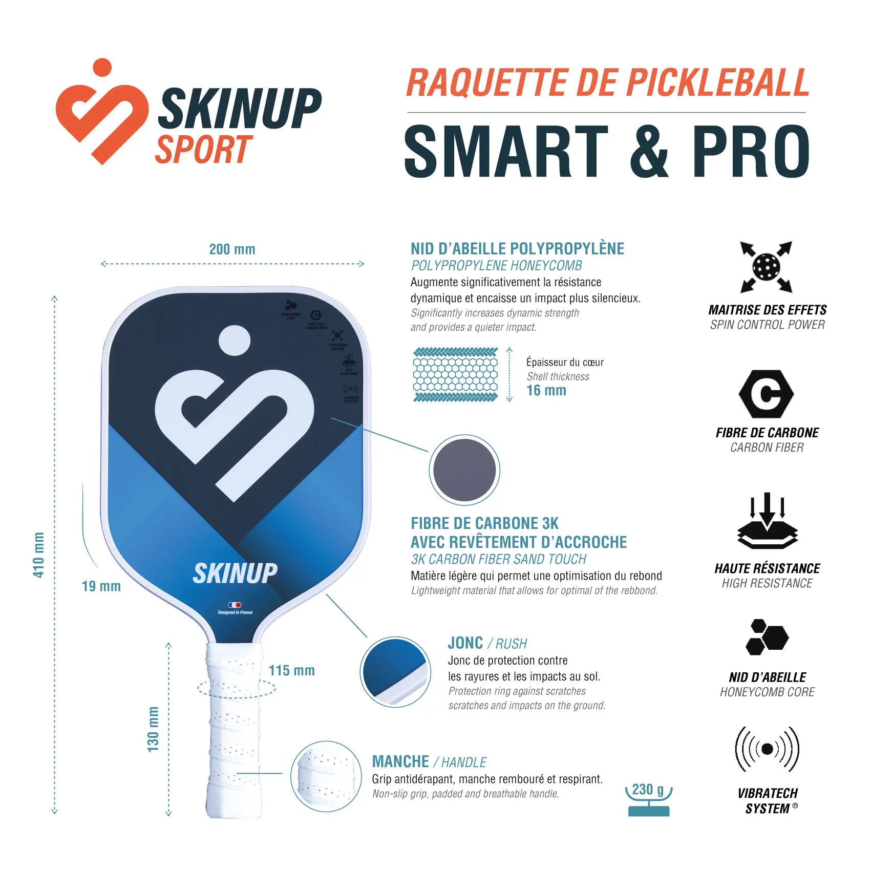 Fiche technique Smart & Pro bleue– caractéristiques détaillées SKINUP SPORT