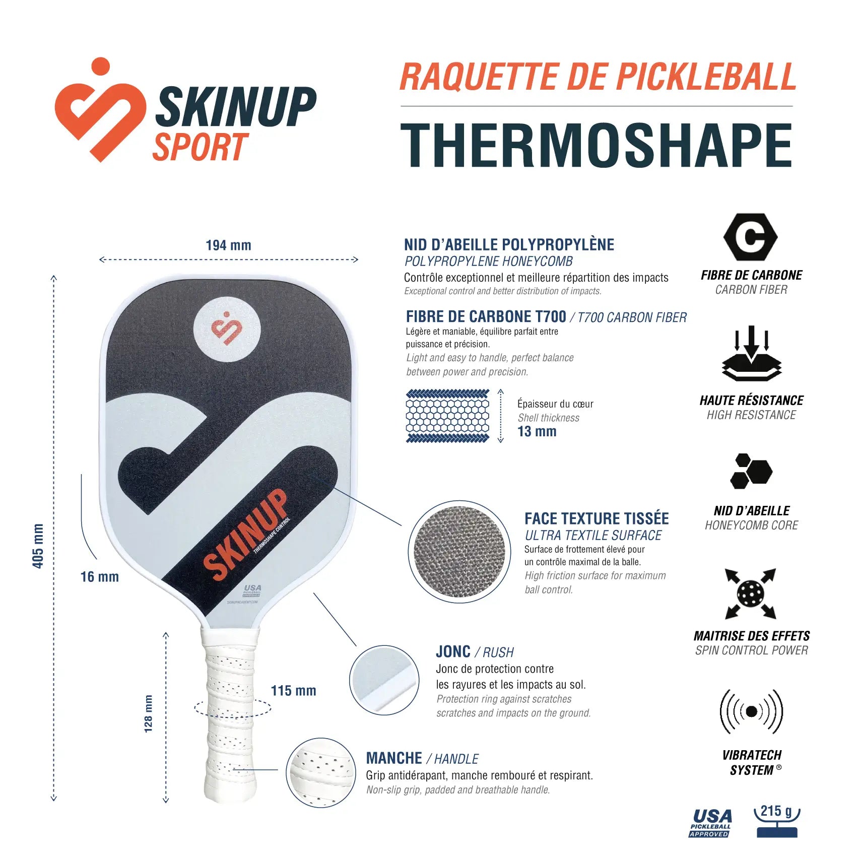 Fiche technique Thermoshape T700 blanche– caractéristiques détaillées SKINUP SPORT