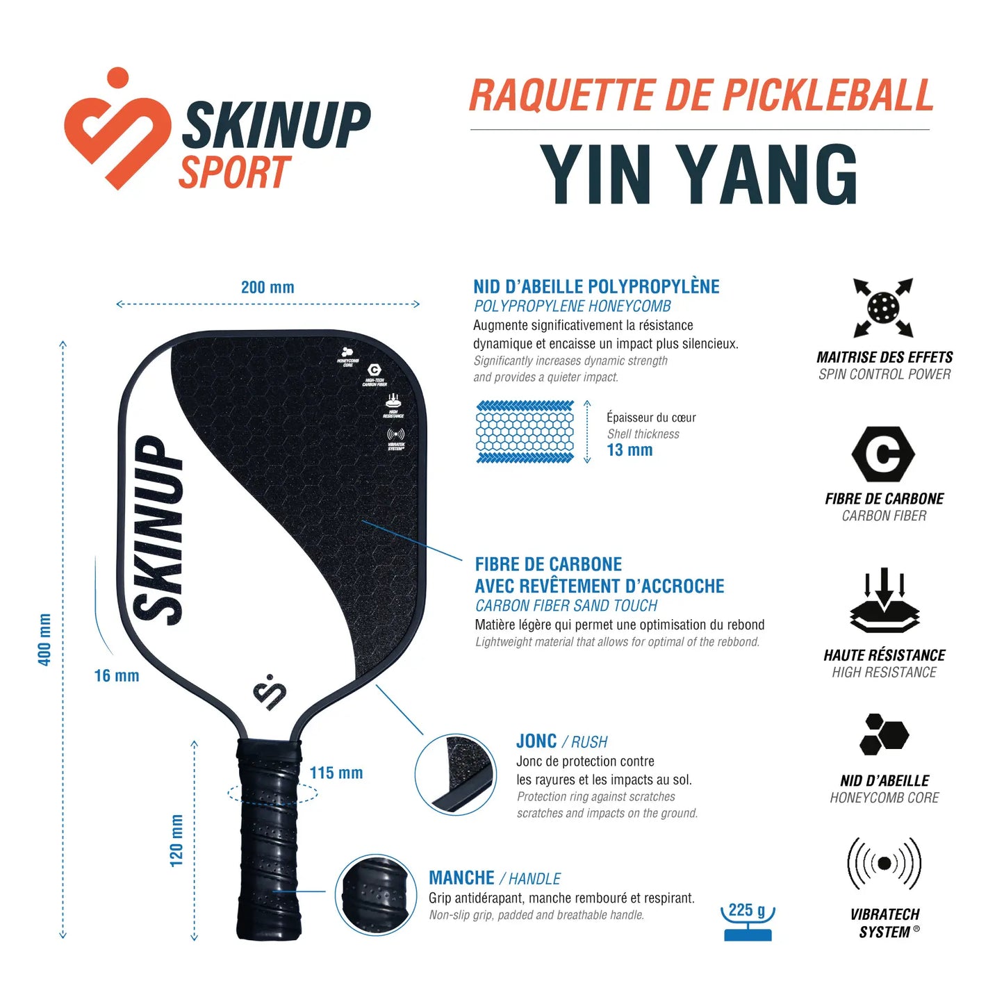 Fiche technique Yin Yang blanche– caractéristiques détaillées SKINUP SPORT