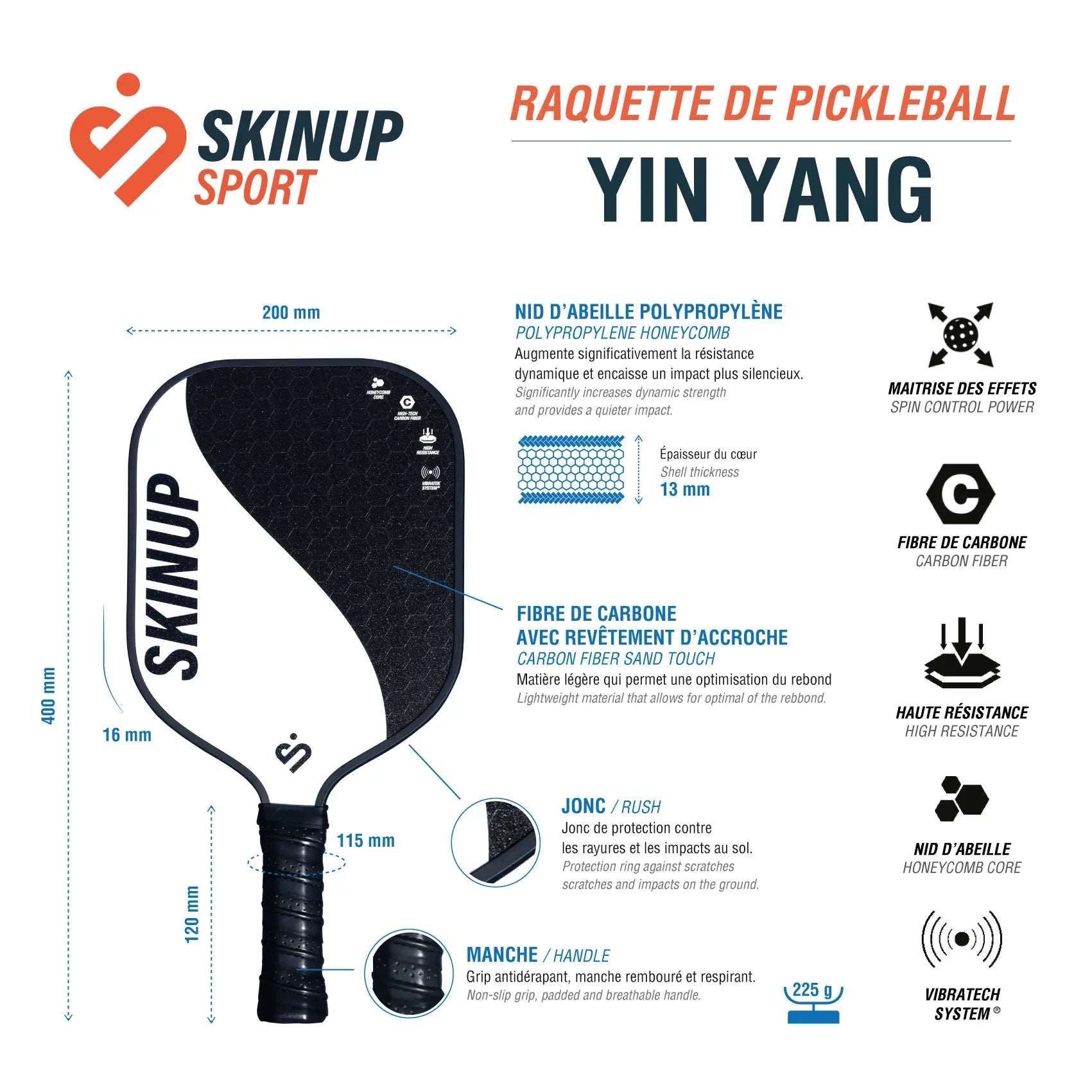 Fiche technique Yin Yang blanche– caractéristiques détaillées SKINUP SPORT