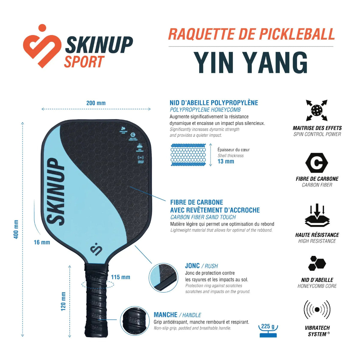 Fiche technique Yin Yang bleue– caractéristiques détaillées SKINUP SPORT